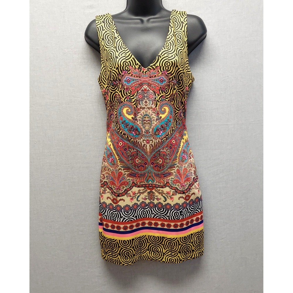 Bebe Y2K Bodycon Dress Womens S Whimsical‎ Paisley Psychedelic Boho Festival USA
